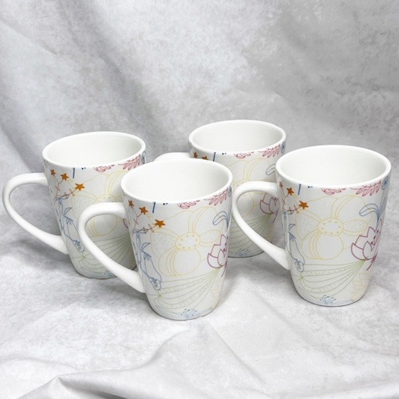 PIER 1‎ Coffee Cup Set of 4 Dolomite Floral Collection Multicolor Flowers White - Picture 2 of 13